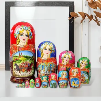 15x Рисувани Ръчно Руската Matryoshka Matryoshka Вечерни Аксесоари Сувенирное Украса на Стаята Настолно украшение Кукла Штабелирующаяся