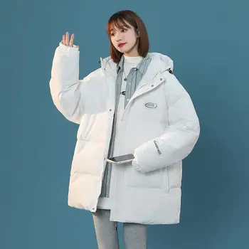 2023 Ново есенно-зимния памучни палта за момичета, просто и утолщенное зимно палто с качулка, женски naka яке, дамски