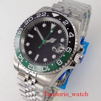 40 мм черен стерилна циферблат сапфир кристал NH35A MIYOTA 8215 PT5000 Механични-автоматични мъжки часовници с зелена стрелка Дата на Годишнина