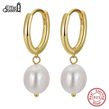 Effie Queen, сребро 925 проба, реколта обеци-капки с перли, обици с сладководните перли от злато 14 К, модни бижута за жени GPE50