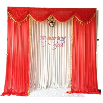 Бял червен 10x10ft, пълен комплект, ледена копринен фон, завеса, сватбена сцена, на фона на фотобудка, за декорация парти
