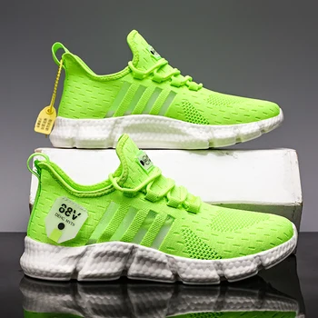 Мъжки обувки, маратонки, възли зелени маратонки, удобни дишащи ежедневни обувки, маратонки за бягане, мъжки обувки, леки обувки за тенис