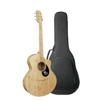 Напълно бамбук китара за начинаещи, 41-инчов народна китара, ръчно изработени, която свири с един пръст и поющая, вибрираща електрическа кутия