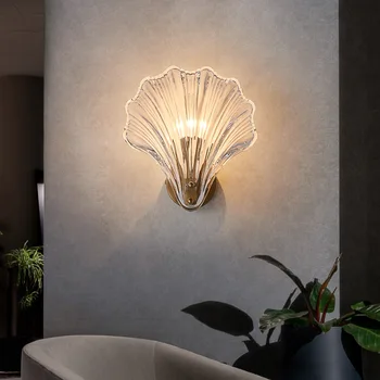 Скандинавски лампа, луксозен меден led монтиран на стената лампа в главата на леглото в спалнята, модерна Проста стълба в хола, креативни стъклени осветителни тела