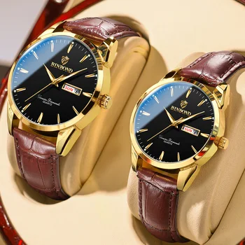 Часовници BINBOND Любовник, най-добрата марка за луксозни кварцови часовници за двойки, водоустойчив кожена каишка часовник за жени и мъже, подарък за двойки